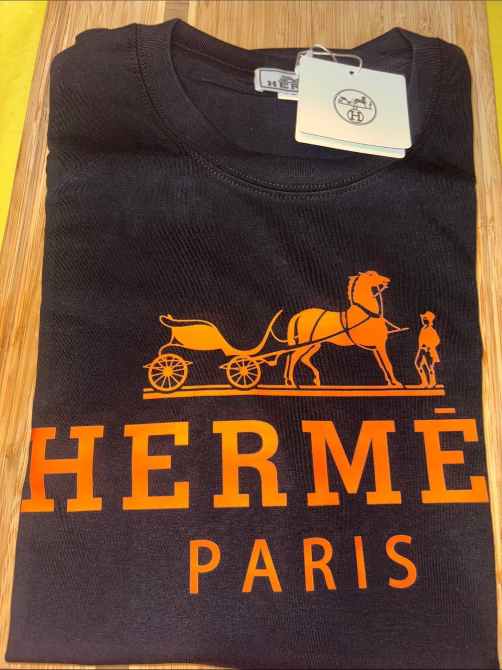 Cotton Black Tee with Orange Logo